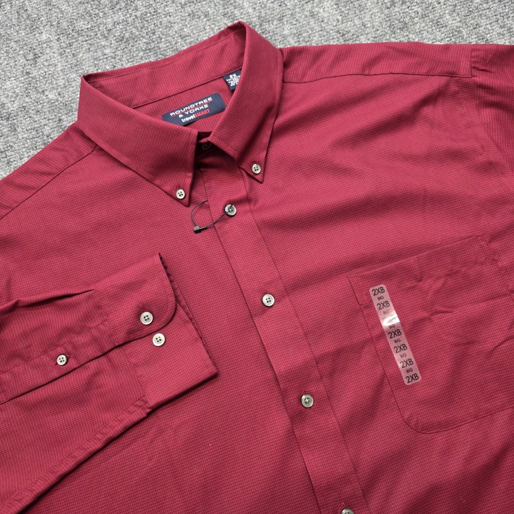 Roundtree & Yorke travelSMART Men's 2XB Burgundy Micro Check Button Down Shirt
